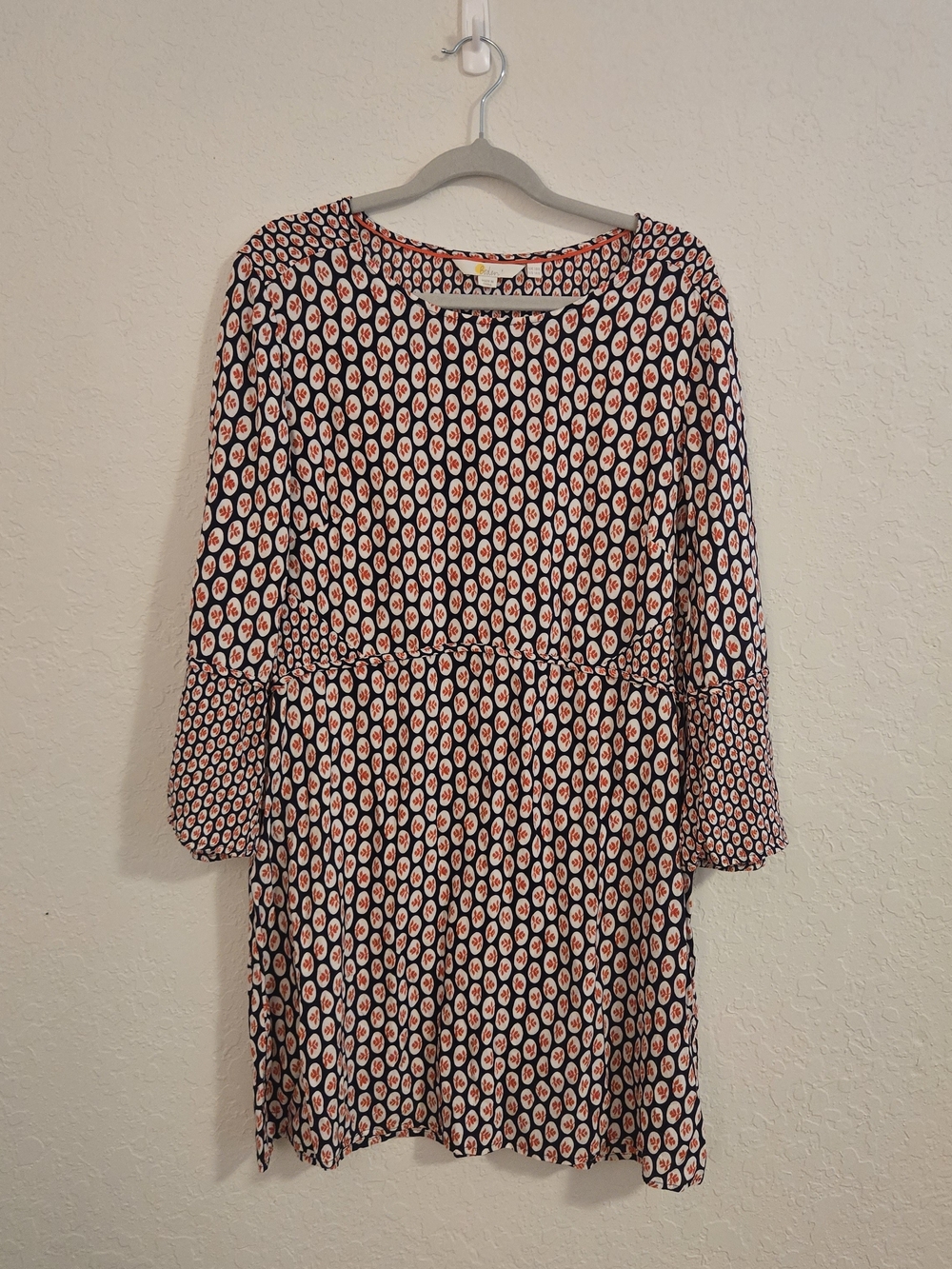 Boden Navy and Coral Printed Tunic Shirt Dress Swim Cover-up Boho Coastal Resort